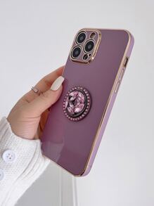 素色手機殼帶水鑽裝飾圓環支架 - 紫色 - 查看 1