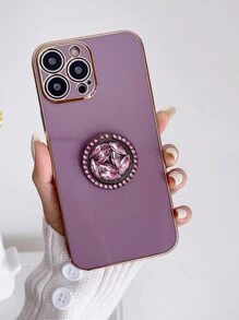 素色手機殼帶水鑽裝飾圓環支架 - 紫色 - 查看 2