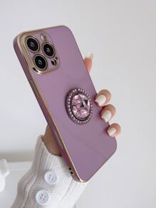 素色手機殼帶水鑽裝飾圓環支架 - 紫色 - 查看 4