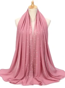 Party 1pc Women Faux Pearl Decor Fashionable Scarf For Daily Decoration Accessories Women - Red - View 13