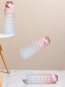 1pc Ombre Slogan Pattern Water Bottle, Modern Plastic Sports Water Bottle, Suitable For Indoor And Outdoor, Back To School Supplies - Pink - View 8