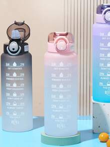 1pc Ombre Slogan Pattern Water Bottle, Modern Plastic Sports Water Bottle, Suitable For Indoor And Outdoor, Back To School Supplies - Pink - View 6