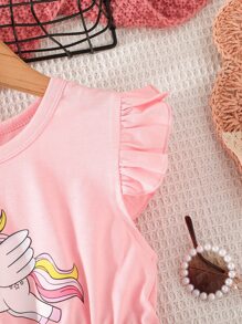 SHEIN Toddler Girls Unicorn Print Ruffle Trim Ombre Mesh Overlay Dress - Multicolor - View 3
