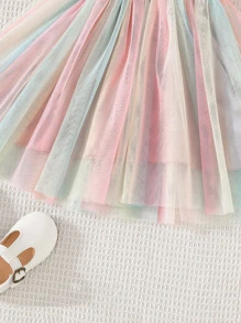 SHEIN Toddler Girls Unicorn Print Ruffle Trim Ombre Mesh Overlay Dress - Multicolor - View 5