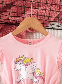 SHEIN Toddler Girls Unicorn Print Ruffle Trim Ombre Mesh Overlay Dress - Multicolor - View 6