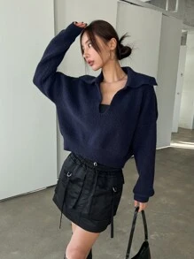 DAZY Women Sweaters Rib-Knit Plain Casual - Navy Blue - View 7