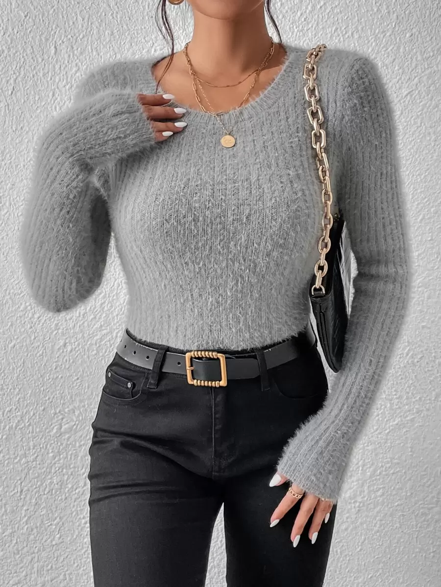 SHEIN Unity Jersey crop tejido mullido - Gris - Ver 1