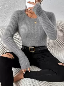 SHEIN Unity Jersey crop tejido mullido - Gris - Ver 3