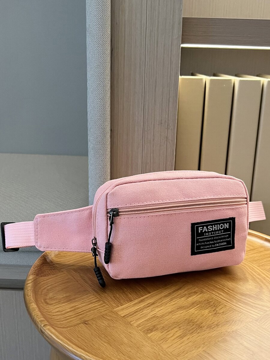 con diseño de parche de letra Riñonera mini Oxford - Rosa - Ver 1