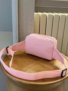 con diseño de parche de letra Riñonera mini Oxford - Rosa - Ver 2