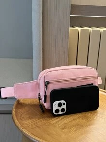 con diseño de parche de letra Riñonera mini Oxford - Rosa - Ver 5