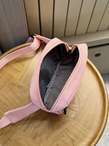 con diseño de parche de letra Riñonera mini Oxford - Rosa - Ver 6
