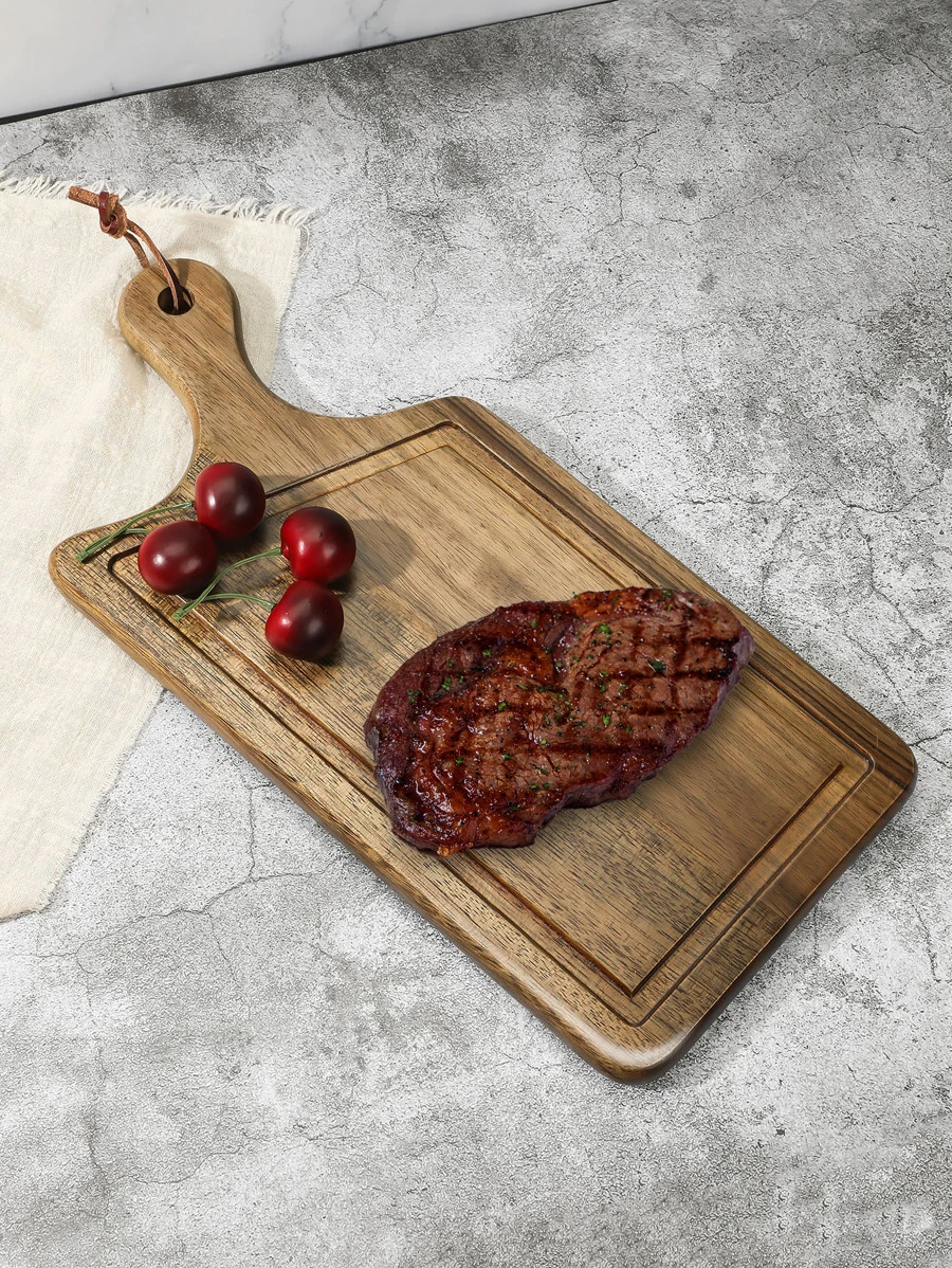 Wooden Cherry Wood Cutting Board & Tray For Kitchen, Durable Meat & Vegetable Chopping Block - Coffee Brown - View 1