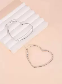 心形设计环状耳环 情人节 - 銀色 - 查看 1
