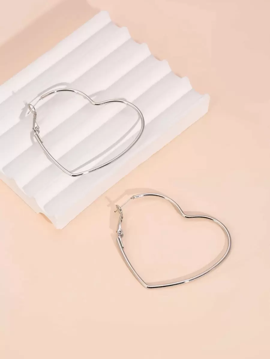 心形设计环状耳环 情人节 - 銀色 - 查看 1