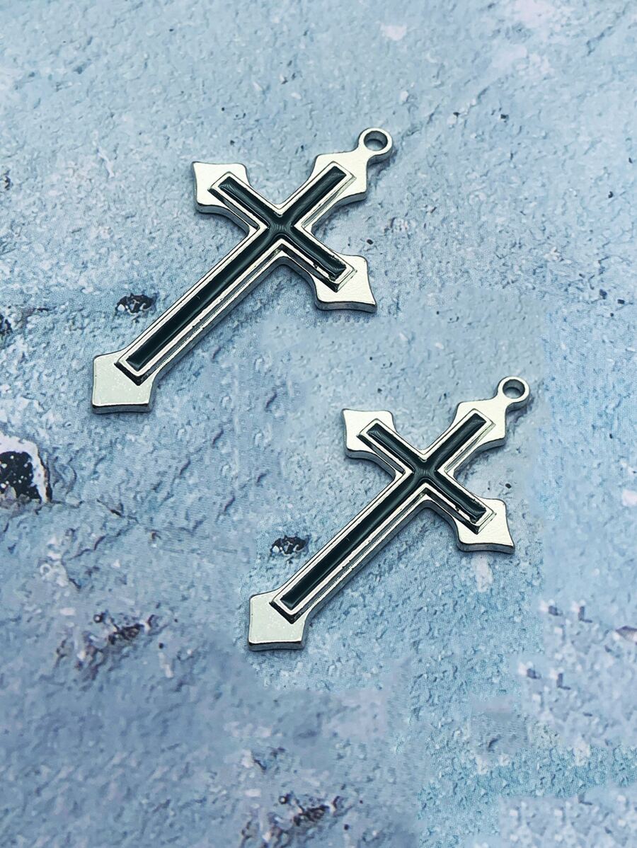 2入組黑色交叉形狀DIY首飾吊墜帶滴油效果 - 彩色 - 查看 1