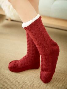 Plush Lined Crew Socks - Rust Brown - View 1