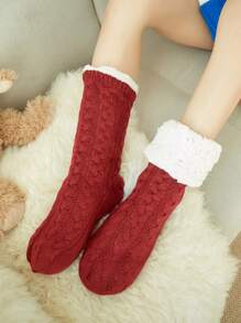 Plush Lined Crew Socks - Rust Brown - View 5