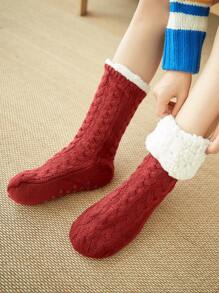Plush Lined Crew Socks - Rust Brown - View 6