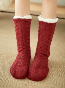 Plush Lined Crew Socks - Rust Brown - View 7