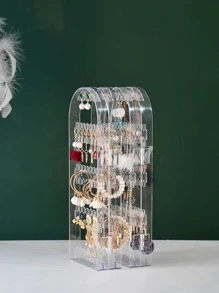 1入組珠寶收納盒，項鍊耳環掛架防塵組織收納盒，珠寶盒，配件架，耳環和項鍊架，桌面收納架，盒蓋加厚設計 - 無色 - 查看 3