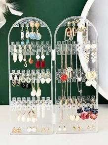 1入組珠寶收納盒，項鍊耳環掛架防塵組織收納盒，珠寶盒，配件架，耳環和項鍊架，桌面收納架，盒蓋加厚設計 - 無色 - 查看 5