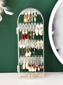 1入組珠寶收納盒，項鍊耳環掛架防塵組織收納盒，珠寶盒，配件架，耳環和項鍊架，桌面收納架，盒蓋加厚設計 - 無色 - 查看 4