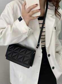 輕盈的商務休閒迷你純色拼接方扣肩袋,格子設計單肩斜挎包,簡單的錢包,配有可調節的肩帶,適合少女女大學生,菜鳥和白領工人,非常適合辦公室,學院,工作,商務,通勤,戶外旅行,郊遊 - 黑色 - 查看 8