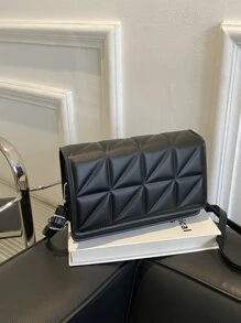 輕盈的商務休閒迷你純色拼接方扣肩袋,格子設計單肩斜挎包,簡單的錢包,配有可調節的肩帶,適合少女女大學生,菜鳥和白領工人,非常適合辦公室,學院,工作,商務,通勤,戶外旅行,郊遊 - 黑色 - 查看 4