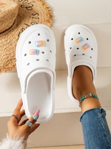 Hollow Out Candy Decor Vented Clogs - White - View 1