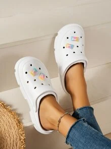 Hollow Out Candy Decor Vented Clogs - White - View 2