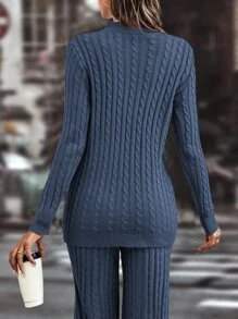 SHEIN Unity 1 pieza Jersey tejido de cable bajo con abertura - Azul - Ver 2