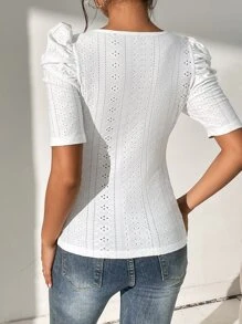 SHEIN Frenchy Áo thun nữ màu trơn Giải trí - trắng - Xem 2