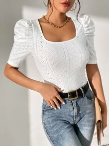 SHEIN Frenchy Áo thun nữ màu trơn Giải trí - trắng - Xem 4