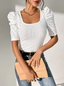 SHEIN Frenchy Áo thun nữ màu trơn Giải trí - trắng - Xem 5