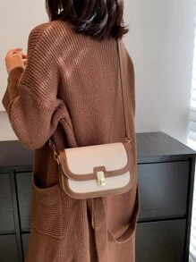 1 件复古翻盖单肩斜挎包，适合女性日常外出、购物、聚会、女友礼物 - 米色 - 查看 2