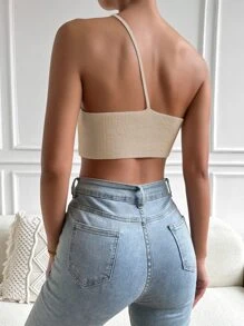 Chiquease One Shoulder Backless Bandana Hem Knit Top - Apricot - View 2