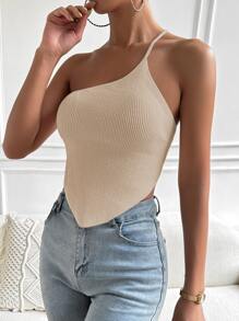 Chiquease One Shoulder Backless Bandana Hem Knit Top - Apricot - View 3