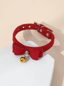 1pc Bow Decor Pet Collar - Red - View 1
