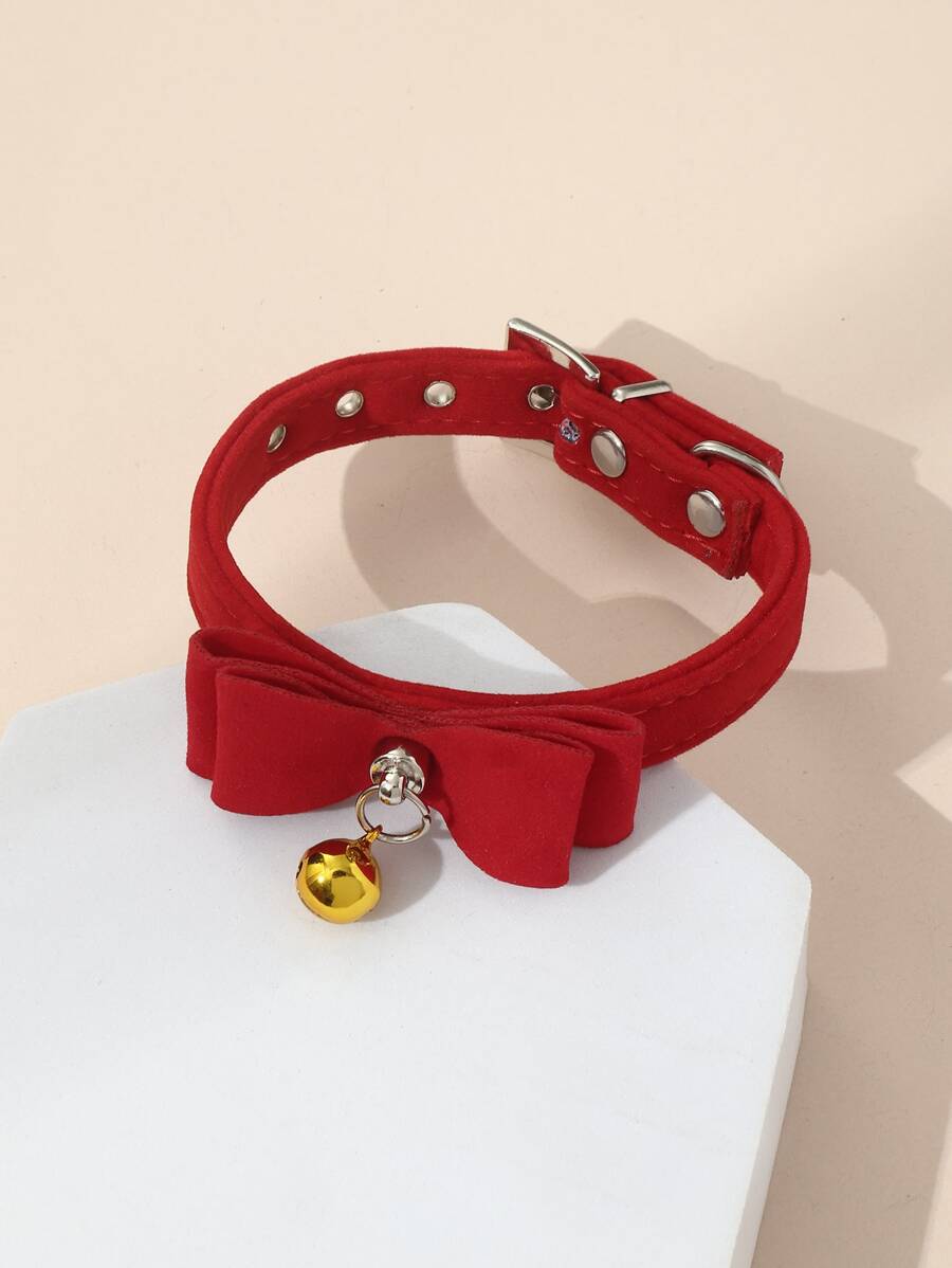 1pc Bow Decor Pet Collar - Red - View 1