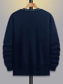 Manfinity Homme Men Slogan Graphic Drop Shoulder Sweatshirt - Navy Blue - View 2