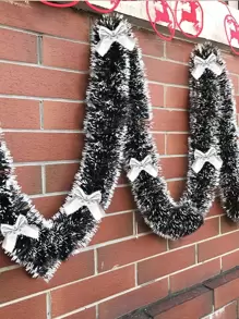 2 米绿色带白色装饰花环套装 + 12 件红色蝴蝶结圣诞树装饰品，节日家庭聚会餐厅楼梯装饰用品，情人节，礼物 - 彩色 - 查看 1