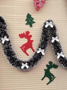 2 米绿色带白色装饰花环套装 + 12 件红色蝴蝶结圣诞树装饰品，节日家庭聚会餐厅楼梯装饰用品，情人节，礼物 - 彩色 - 查看 2