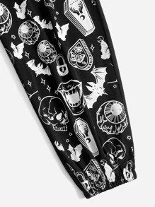 ROMWE Goth 骷髅图案运动裤，学校 - 黑色 - 查看 5