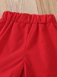 SHEIN Young Girl Heart Print Bow Front Peplum Tank Top & Button Shorts