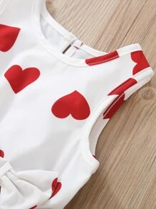 SHEIN Young Girl Heart Print Bow Front Peplum Tank Top & Button Shorts
