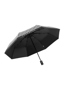 1入組千鳥格和字母圖案自動雨傘 - 黑與白 - 查看 3