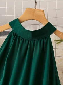 SHEIN Clasi Plus Solid Halter Neck Wide Leg Jumpsuit - Dark Green - View 3