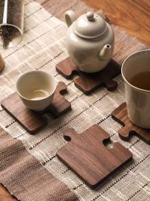 1入組創意木頭七巧板杯墊方形防滑茶杯和咖啡杯託盤地墊絕熱墊 - 棕色 - 查看 1