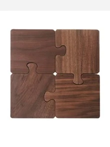 1入組創意木頭七巧板杯墊方形防滑茶杯和咖啡杯託盤地墊絕熱墊 - 棕色 - 查看 7
